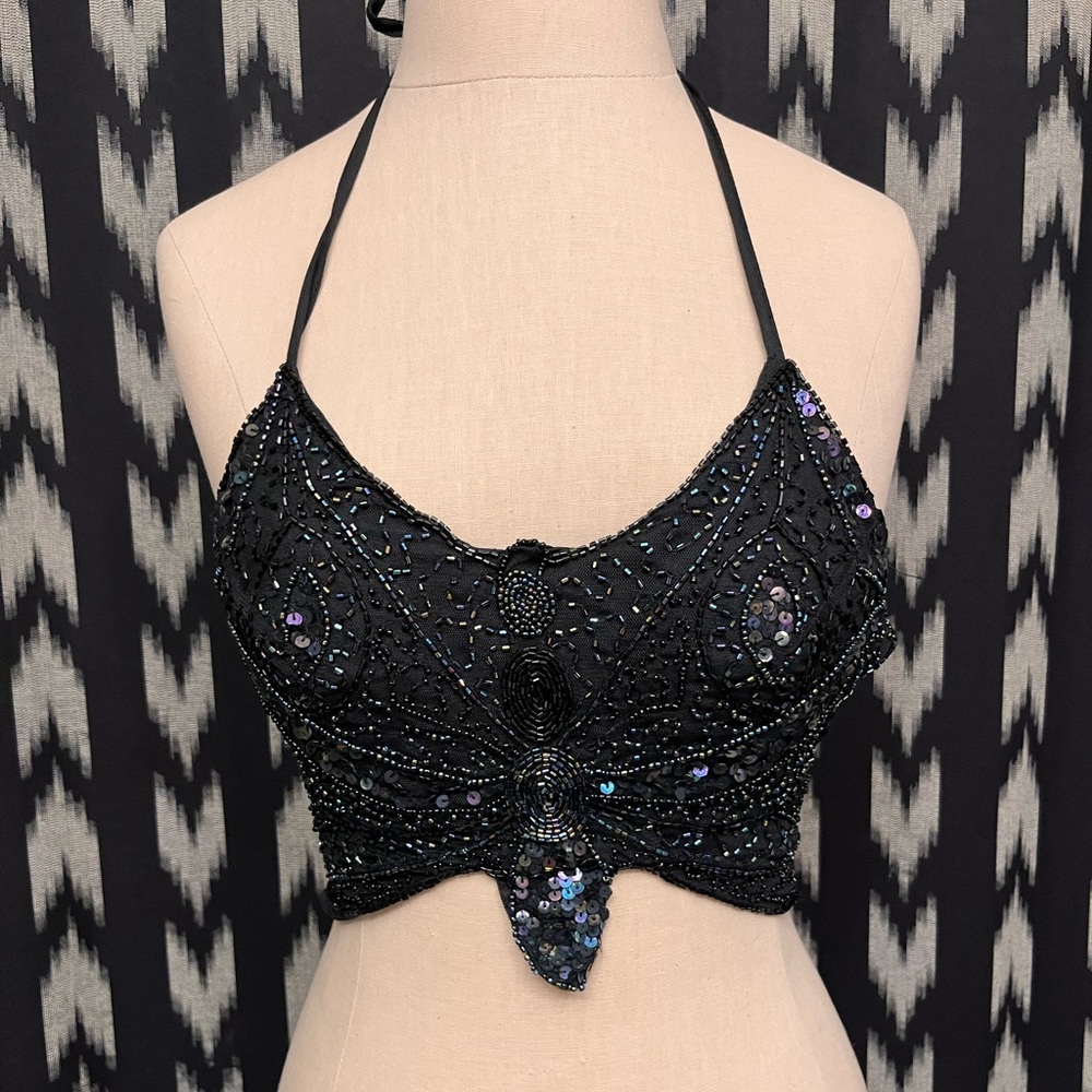 Black rhinestone crop top